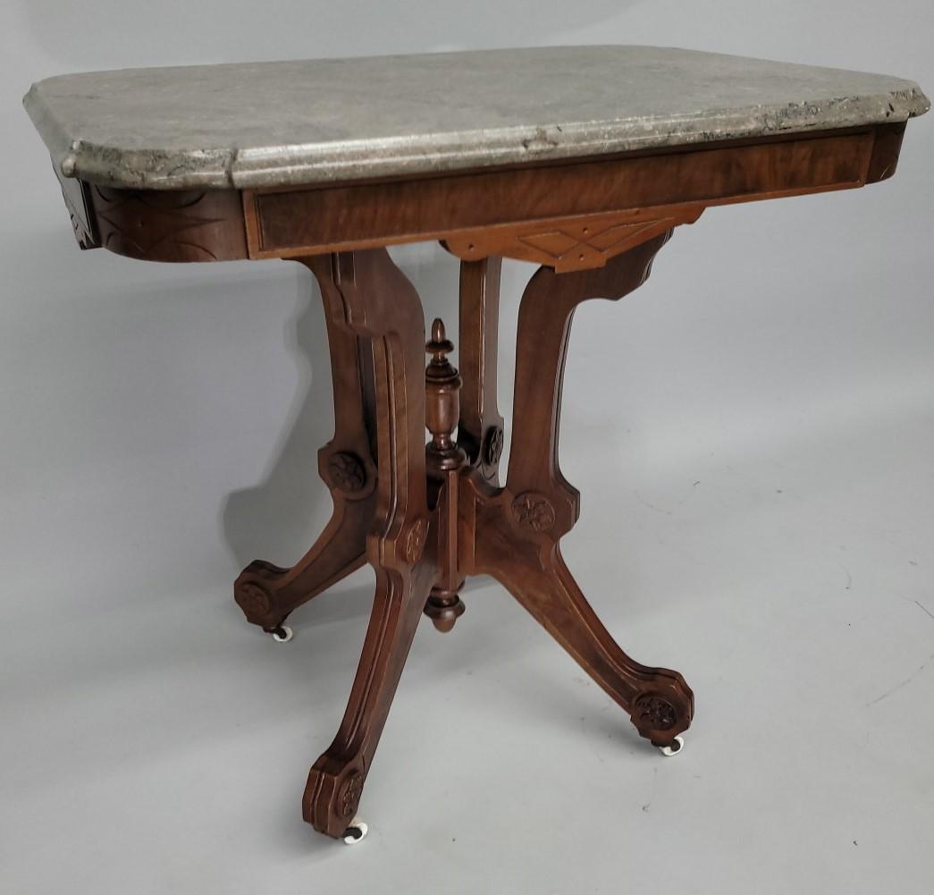 Circa 1880's Burl Walnut Marble Top Table with original marble. Table is very solid with refinished (1 of 4)