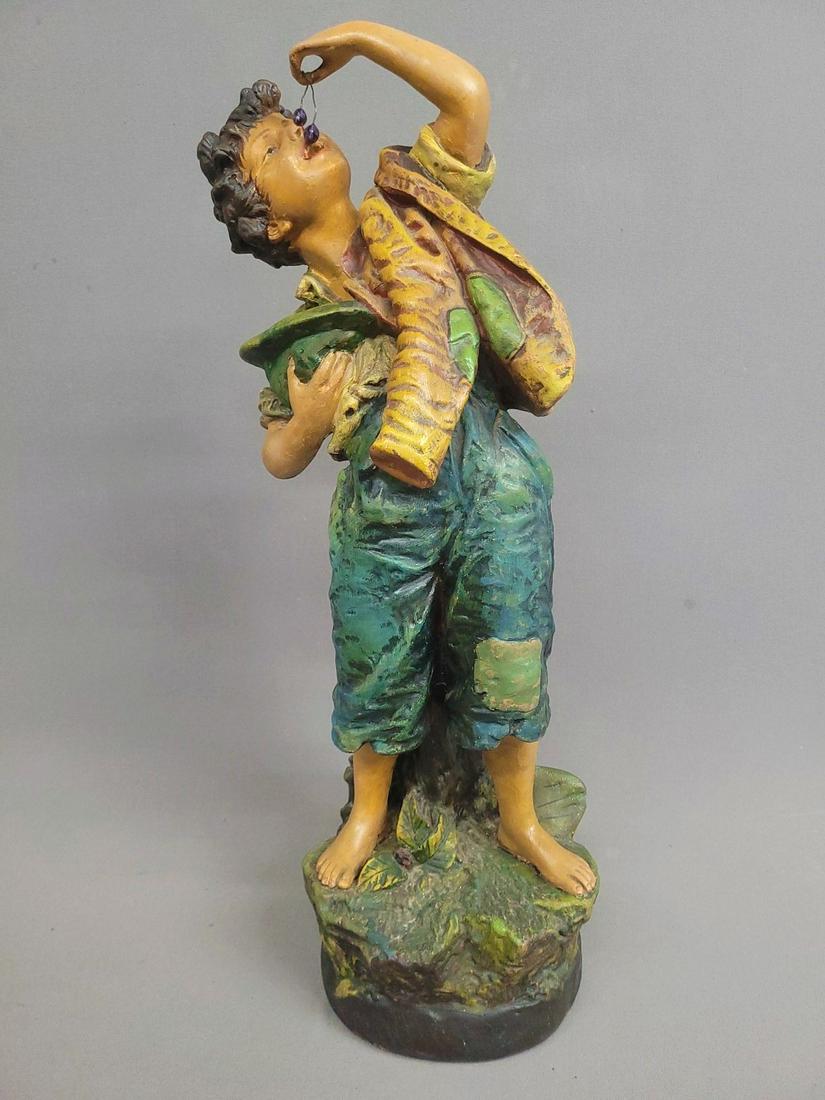 Circa 1920's Plaster Statue of Boy Eating Cherries. Hgt 26.5" dia.8". Good overall condition for the (1 of 7)