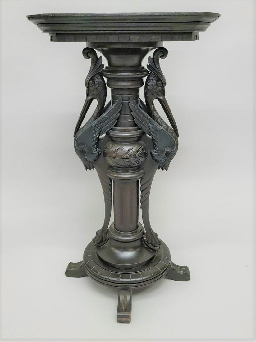 Circa 1880's Figural Stork Carved Renaissance Pedestal with Ebonized Finish. Hgt 37" w 22" s 16".: Circa 1880's Figural Stork Carved Renaissance Pedestal with Ebonized Finish. Hgt 37" w 22" s 16". Good original condition.