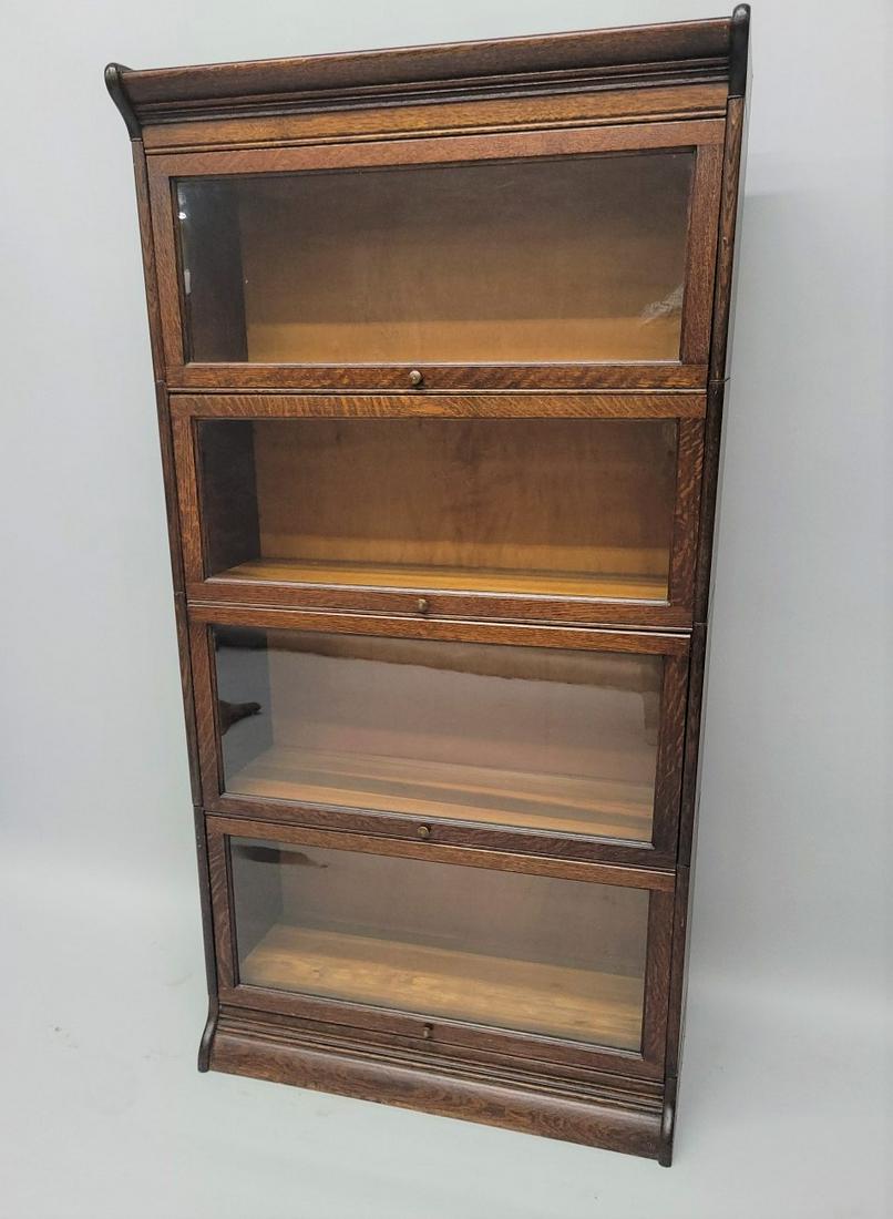 Very Nice Gunn 1/4 Cut Oak 4 High Stacking Bookcase circa 1900 - hgt 66" w 34" d 13". Very good (1 of 3)