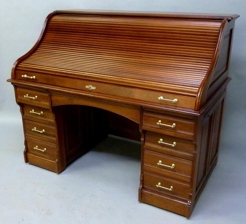 Circa 1880's American Solid Cherry Eastlake 60" Rolltop desk with