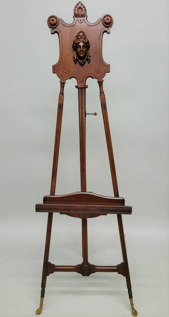 Rare Aesthetic Victorian Cherry Easel -circa 1870's.  Has good carved decoration with brass & wooden (1 of 5)