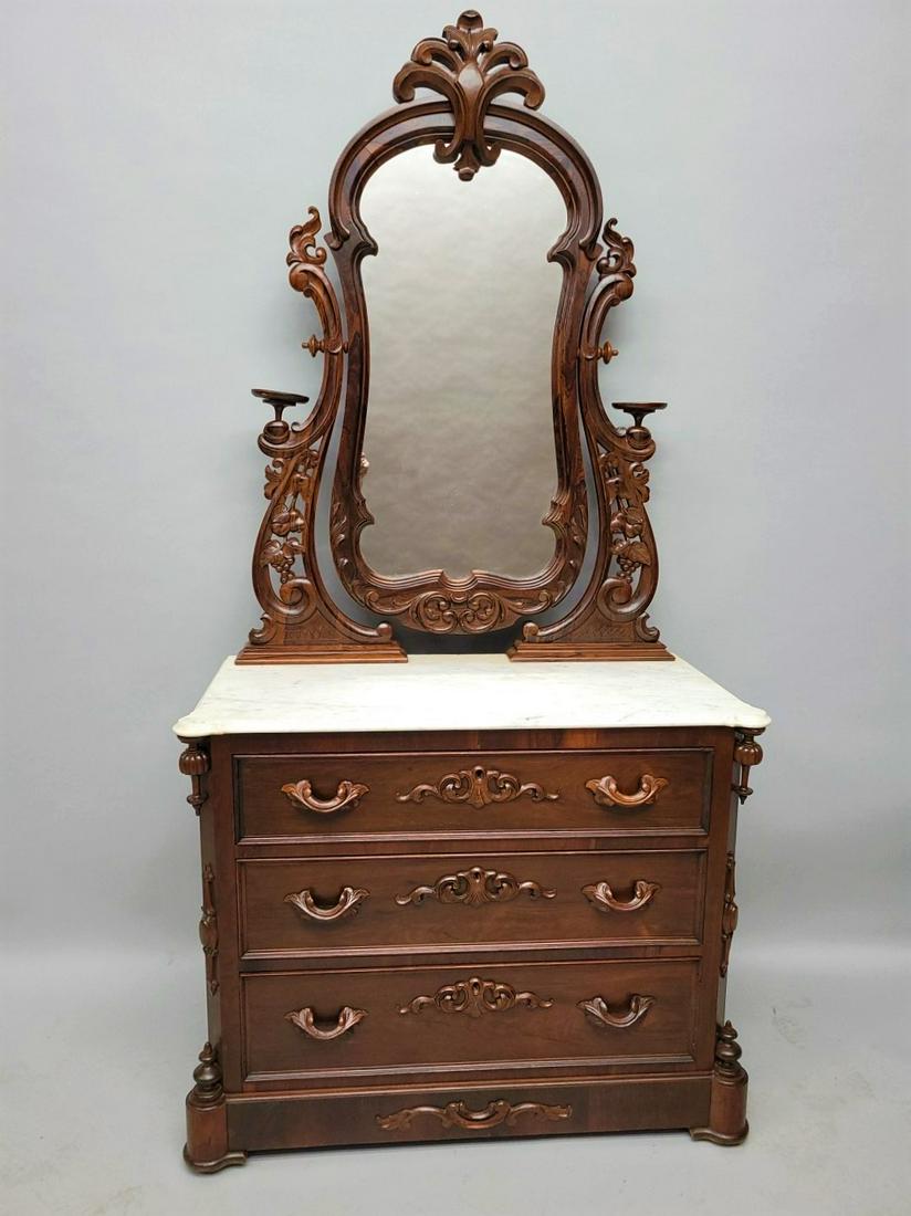 American 1850's Rococo Revival Rosewood  Marble-Top Dresser, by Mitchell and Rammelsburg, (1 of 3)