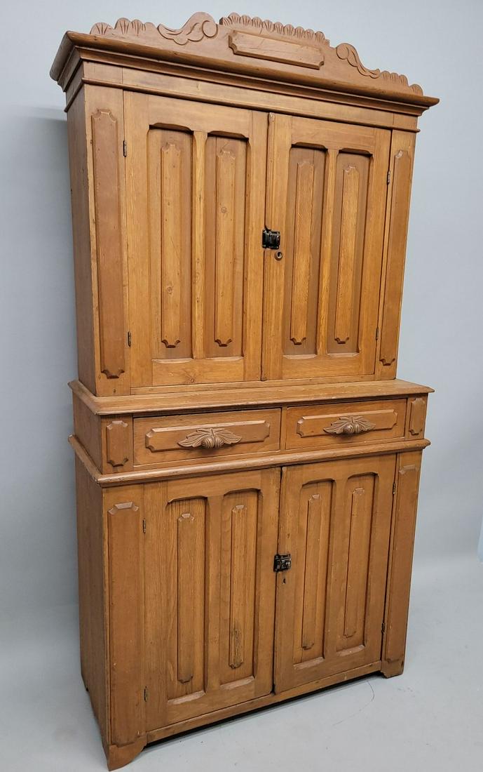 Circa 1880's American Chestnut Step Back Cupboard - hgt 86" w 46" d 19". Has nice detail with (1 of 6)