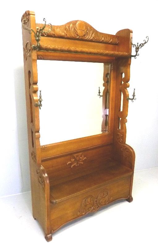 American 1/4 Cut Oak Massive Halltree with Shelf Above for Hats and Lift Seat For Storage - height (1 of 7)
