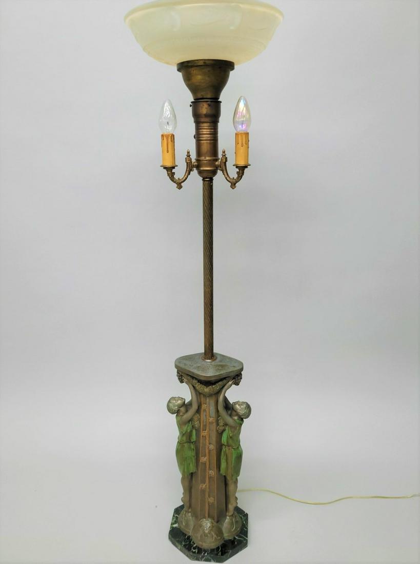 C 1920's Signed P. Sega Unique Woman Decorated Art Deco Torchere Floor Lamp with Art Deco design (1 of 6)