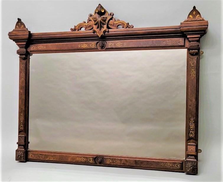 Circa 1875 Walnut Renaissance Revival Mantel Mirror or wall mirror with original finish having (1 of 5)