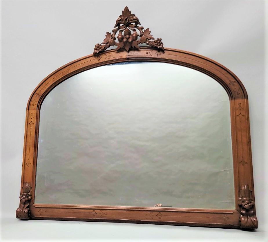 Circa 1860's American Carved Walnut Mantel or Wall Mirror with Grape & Leaf Carved Crest . Old (1 of 3)
