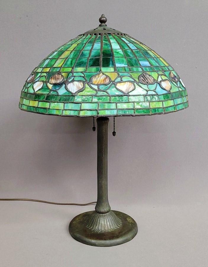 C 1920's signed Handel Tiffany Style Acorn Leaded Lamp - hgt 22" dia. 16". Good original condition. (1 of 10)