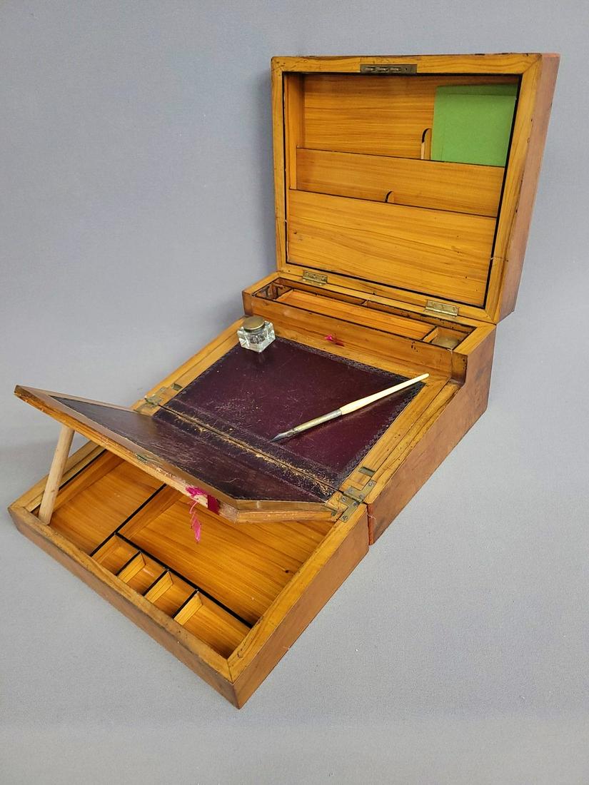 Circa 1880's Great Inlaid Marquetry Lap Desk with 2 ink well included,  exotic wood interior with (1 of 9)