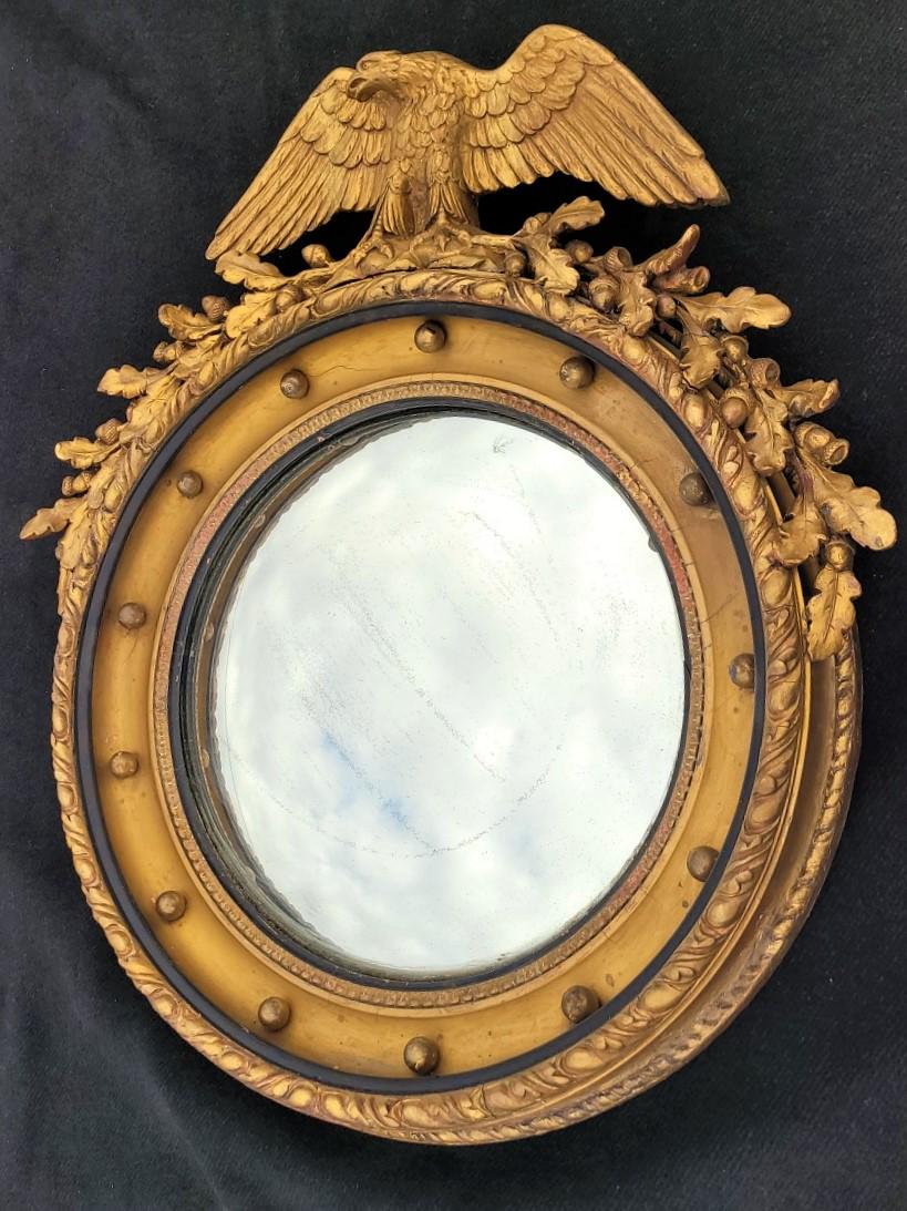 Federal Carved and Gilt Girandole Mirror Circa 1840's - Has nice eagle amongst acorns & leaves - hgt (1 of 6)