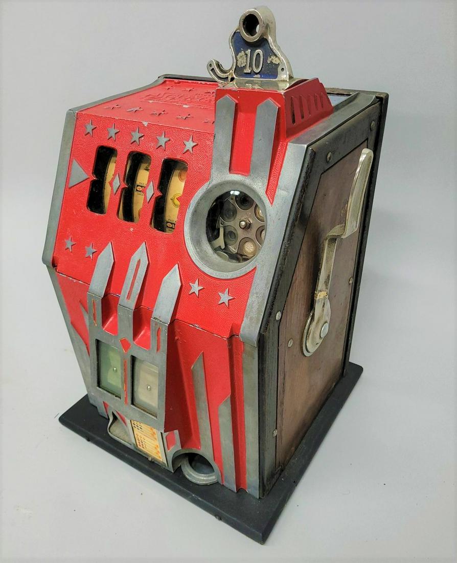 Signed (Pace Comet) 10 Cent Slot Machine with Oak Sides. 1936.  Marked Pace Mfg Co. Chicago ILL. (1 of 10)