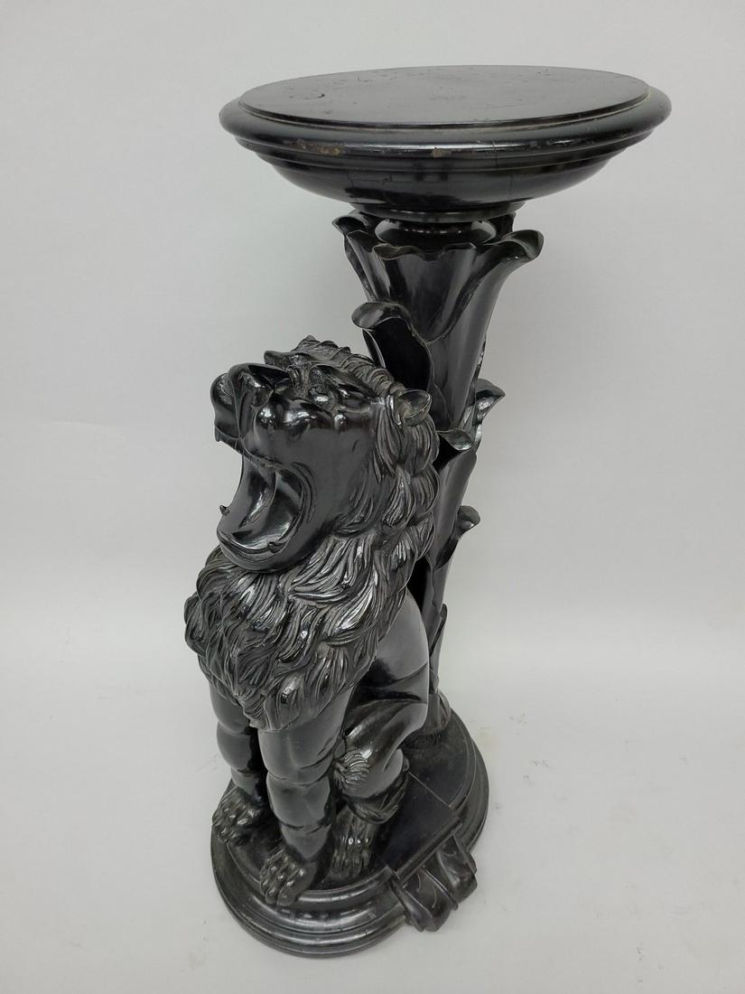 Circa 1880's American Heavily Carved Figural Black Lacquer Lion Pedestal - hgt 36" dia. 13.5".: Circa 1880's American Heavily Carved Black Lacquer Lion Pedestal - hgt 36" dia. 13.5". Very good original finish and superb condition. Has Rotating top.