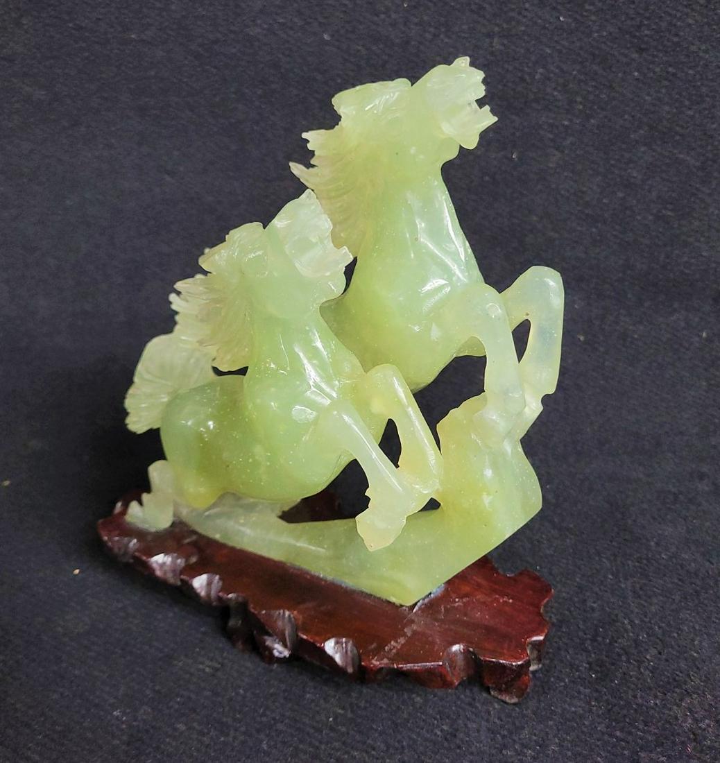 8.5"  Large Carved Green Jade Horses in Rearing Sculpture - height 8.5" width 7" depth 3.5" good (1 of 4)