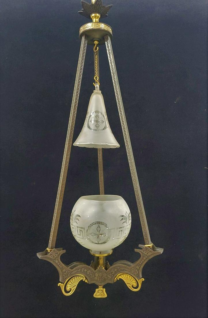 Circa 1870's Gas Cut Glass Hall Light , Probably Mitchell & Vance. Wonderful Early Gasolier with (1 of 8)