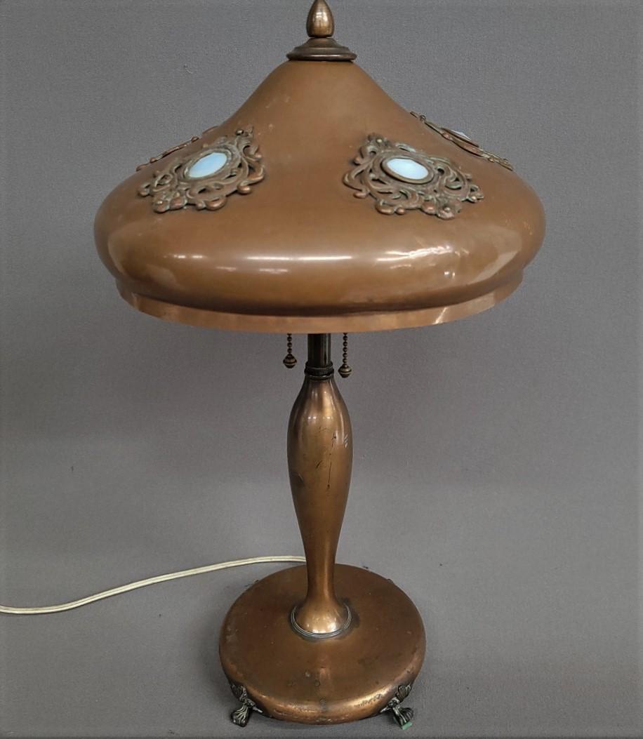 Circa 1920's Signed Pairpoint Table lamp w/jewels in shade - hgt 20" dia. 11". Good condition for (1 of 7)