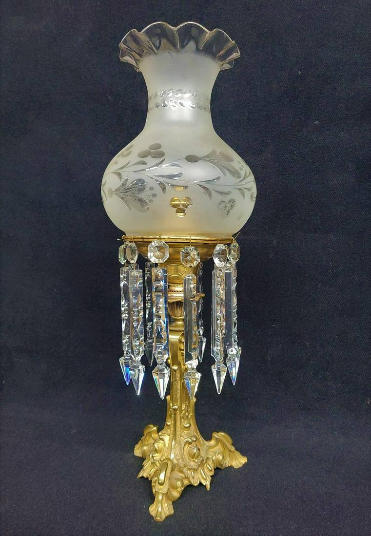 C 1850's Signed Cornelius & Baker Philadelphia Astral Oil Lamp with cut shade cast bronze base & 8" (1 of 8)