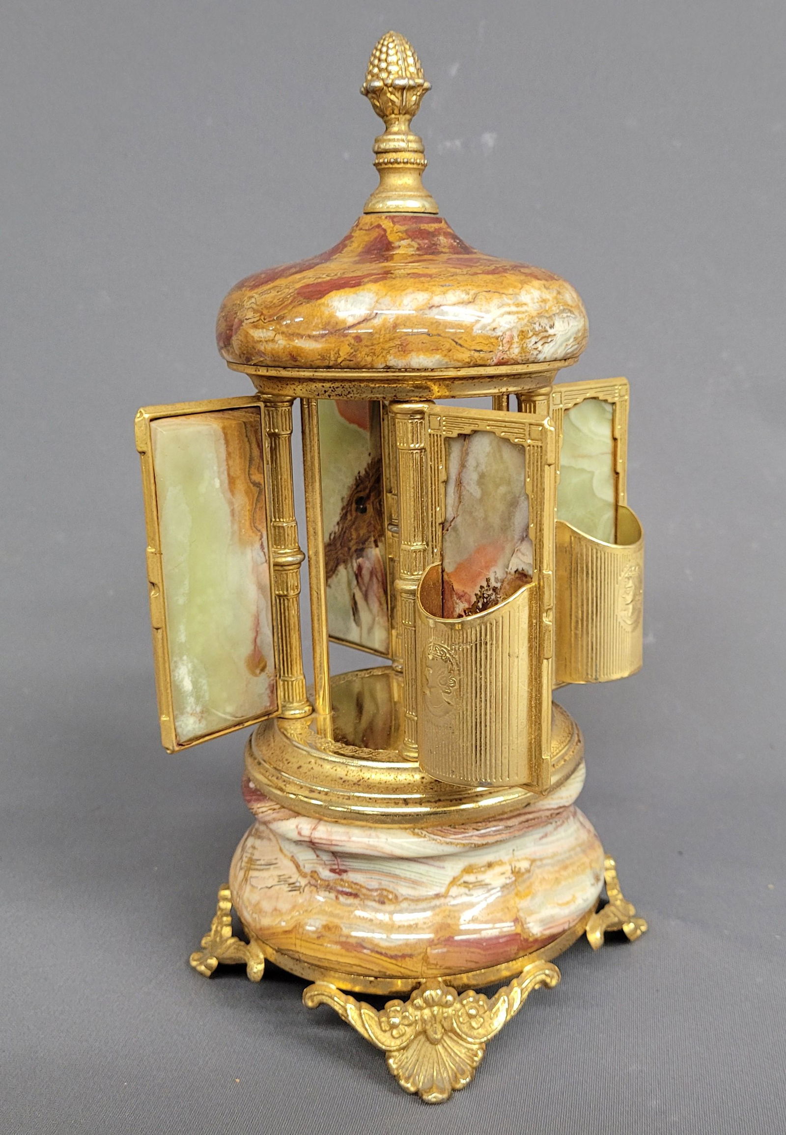 Early 20th Century Marble & Brass Musical Lipstick Carousel signed on the base Made in Italy. (1 of 5)