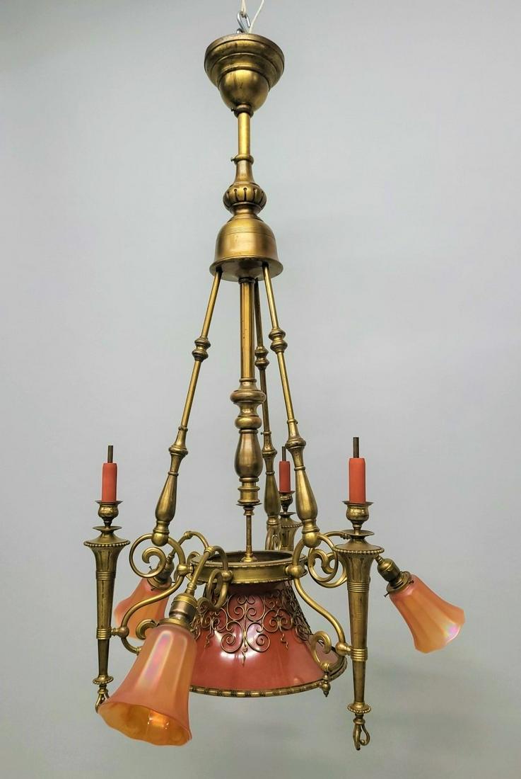 Rare dated 1876 American Gas & Electric Brass Chandelier with all antique glass & candles. Very (1 of 7)