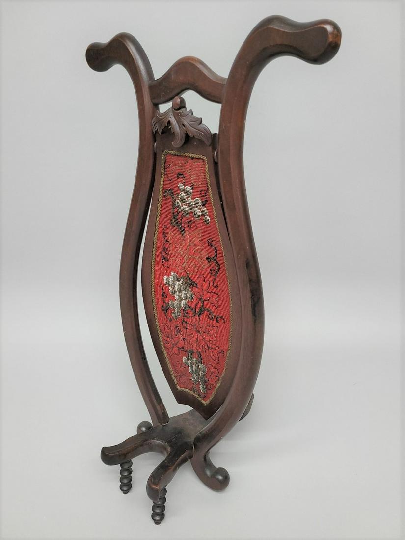 Rare Circa 1860's Needlepoint Carved Boot Jack -  Very good original condition. Hgt 35" w 19" d 18". (1 of 3)