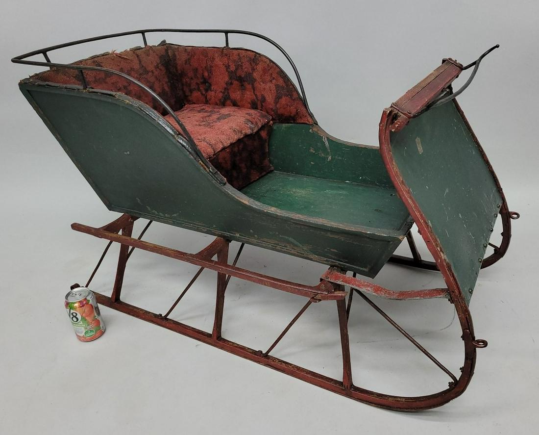 Nice Antique hand made Child's Sleigh with pin striping & cast iron work - Circa 1900 -  L 40" hgt (1 of 9)