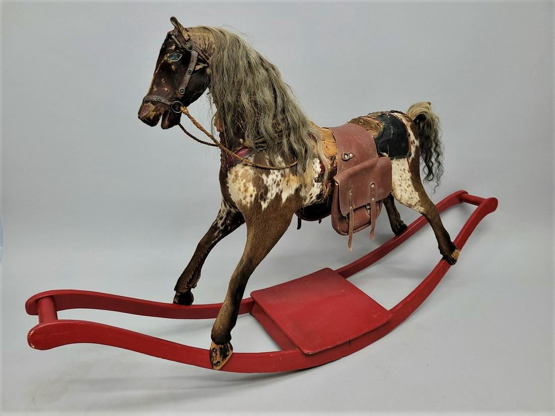 Circa 1900 Large Child Rocking Horse - Has square nail constuction. Width 68" hgt 49" d 15". Found (1 of 5)