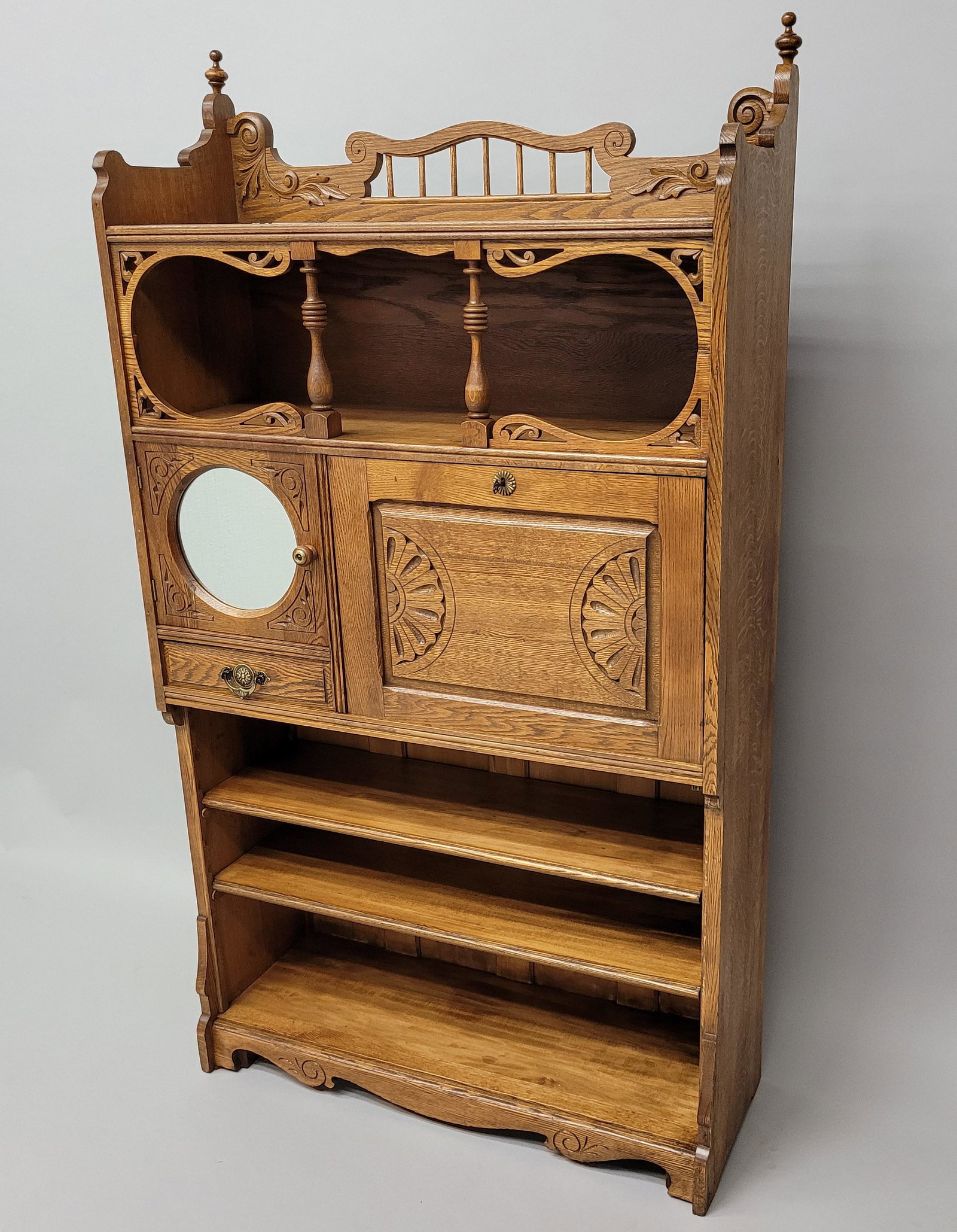 Circa 1890's Oak Spoon Carved Desk/ Bookcase combo with very  unusual lay out plus carved & (1 of 4)