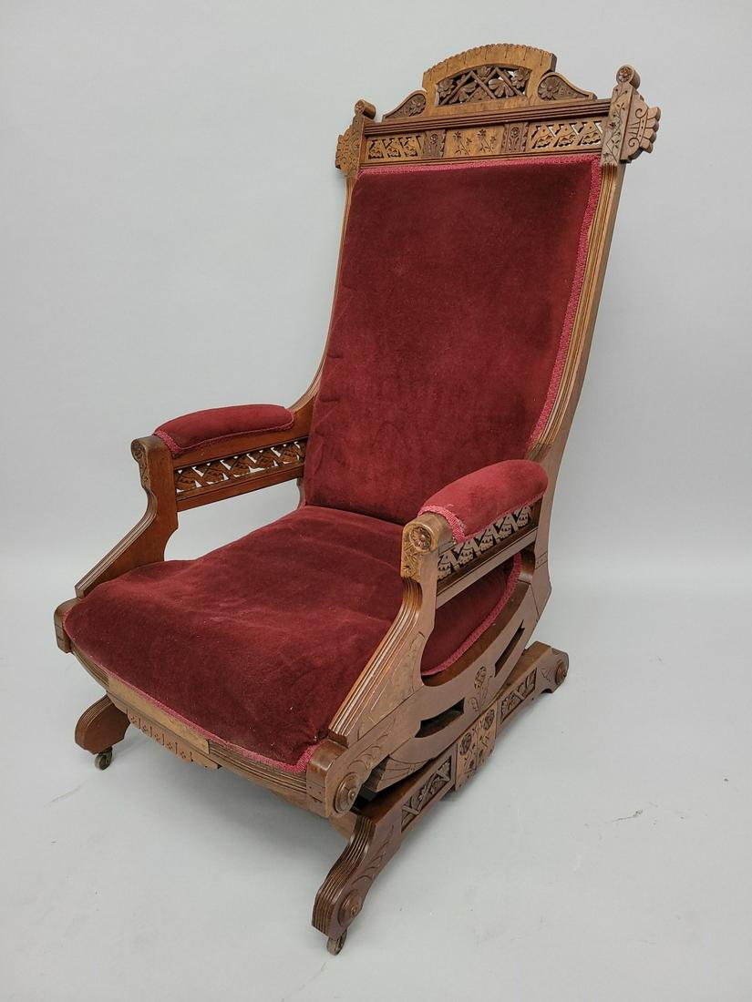 Circa 1880's Walnut Americian Platform Rocker in the Eastlake Style.  Well executed burl walnut with (1 of 5)