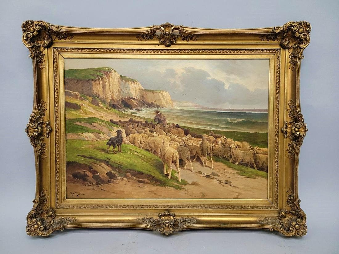 Circa 1900 Oil on canvas Signed (Robert Neil) lower left -overall h 36" w 48" -  Man & dog herding (1 of 6)