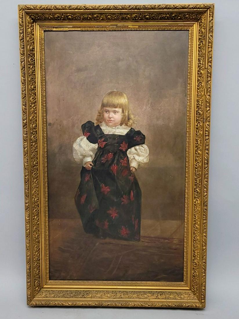 Dated 1885 Oil on canvas of young girl in large antique gilded frame. In the 1940's grandma was (1 of 5)