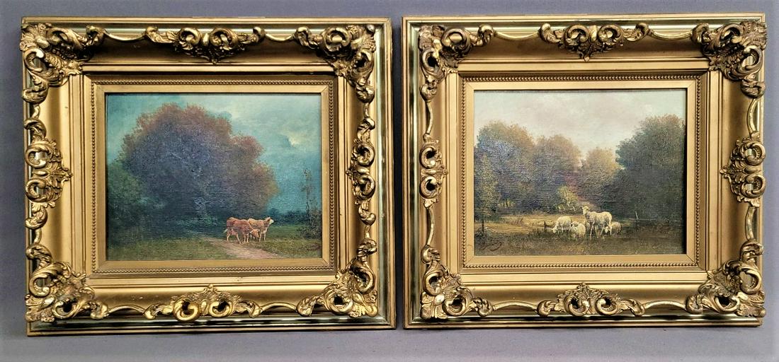 Circa 1890 Oil paintings of cows & sheep signed Durant, landscapes in period gilt frames. Hgt &width (1 of 9)