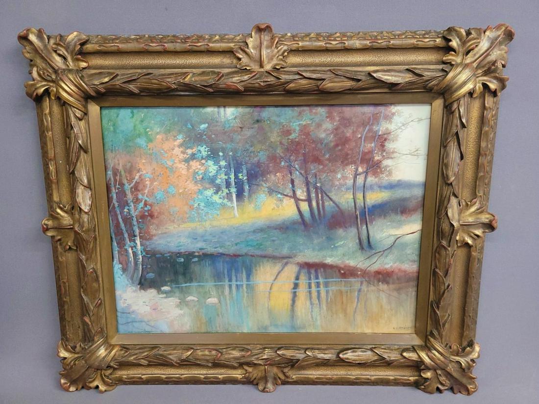 Circa 1920's Watercolor or gouache painting in very good ornate antique frame.  Signed CP Rising. (1 of 7)