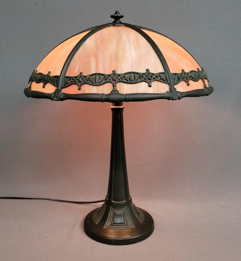 Circa 1920's Carmel Slag Glass Arts & Crafts Lamp in original finish & great original condition. All (1 of 8)