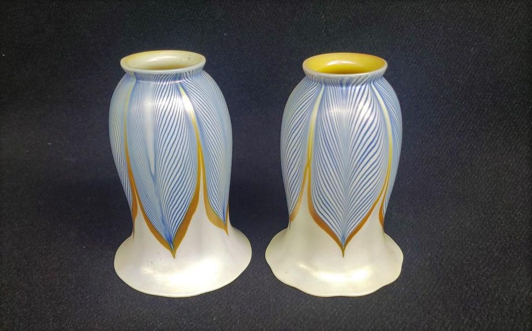 Circa 1920's Pair of Steuben Pull Feather Electric Shades -  Steuben mark only partially there. hgt (1 of 2)