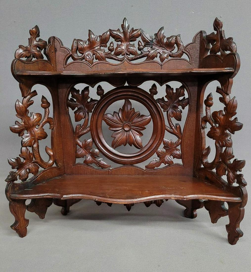 Circa 1870's American Carved Walnut Intricate shelf.  Wonderful carved wall shelf. Hgt 15.5" w (1 of 1)
