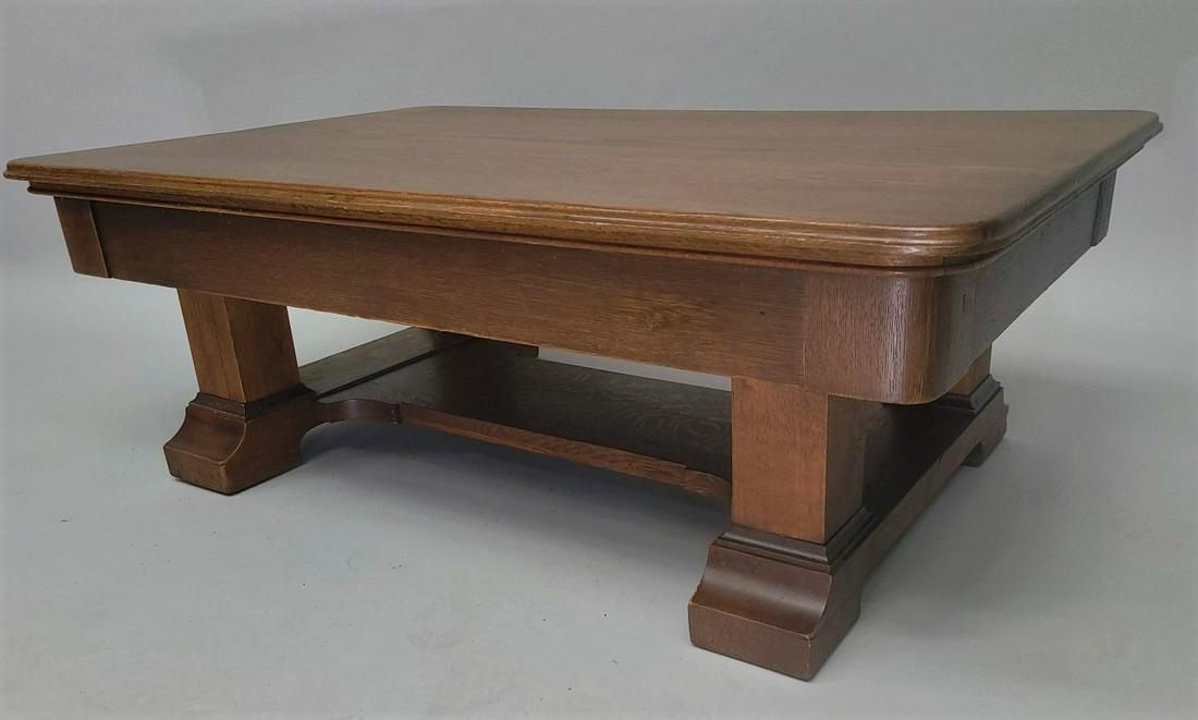 Circa 1920's Oak Mission Style Coffee Table - w 47" d 31" hgt 17". Solid clean condition. Found in (1 of 2)