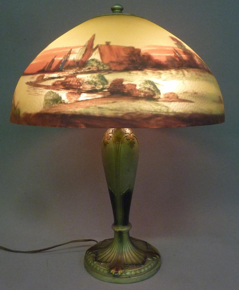 Signed shade & base Jefferson reverse paint lamp - Wonderful 1920`s  landscape scenic reverse paint. (1 of 6)