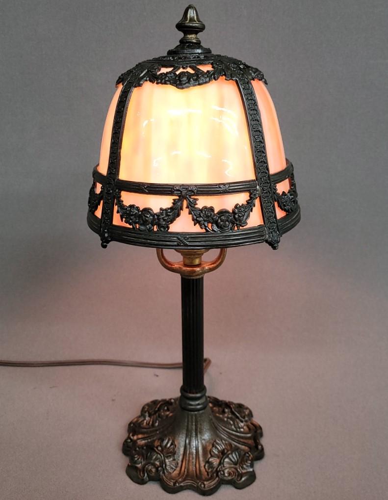Circa 1920's Signed Miller Lamp Co. Slag Glass Table Lamp with carmel slag color panels - hgt 15" (1 of 4)