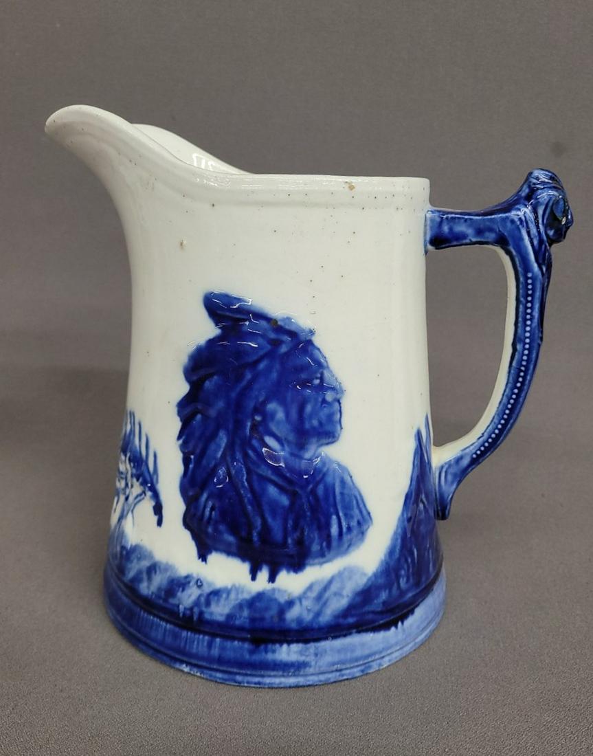 Circa 1900 Antique Porcelain Sleepy Eye Native American Decorated Pitcher - hgt 9"  7". Good (1 of 5)