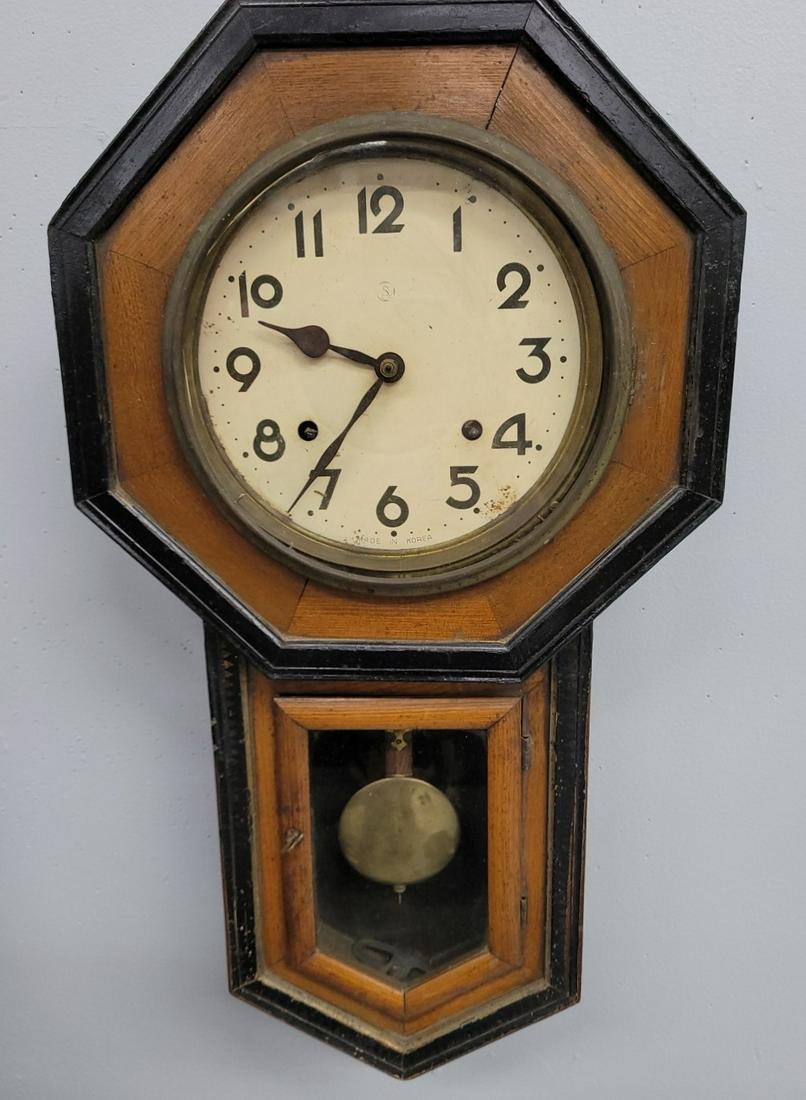 Circa 1910 School House Regulator with Key & Pendulum - hgt 25" w 12". Good condition. (1 of 1)