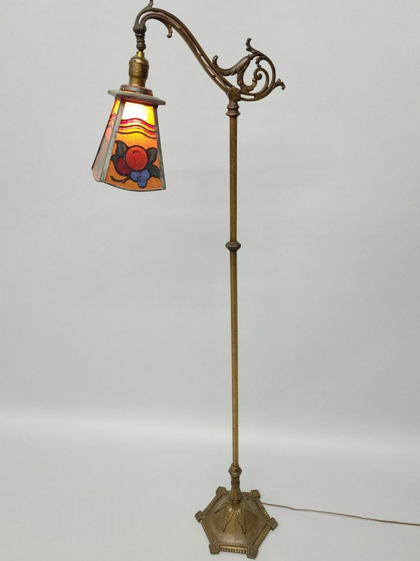 Circa 1920's Art Deco Cast Gooseneck Floor Lamp signed Rembrandt with Unique Paint decorated antique (1 of 5)