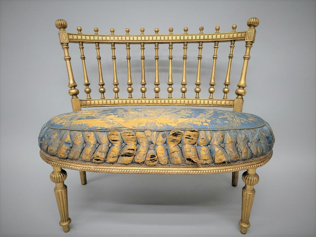 Circa 1900 Gilded Parlor Settee with Original Silk Fabric - Very good overall condition but orginal (1 of 4)