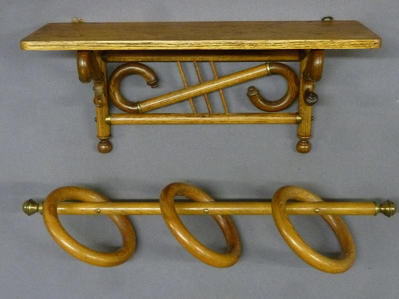 Circa 1890 Oak Bent Wood Wall Shelf and Unique Hanging Towel Rack. Top one. W 22" h 9" d 7" - bottom (1 of 1)