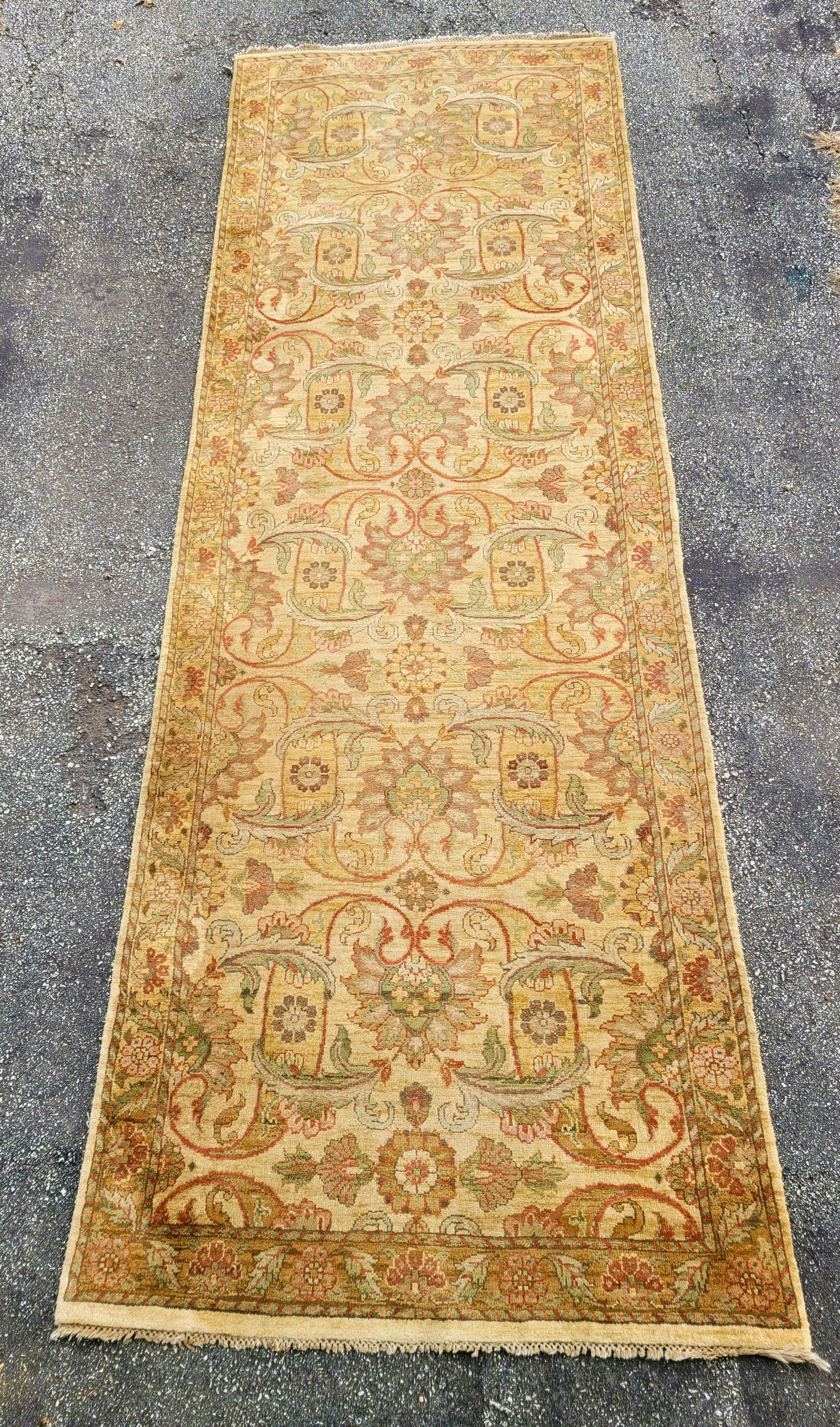 Hand Tied Oriental Runner in Brown, Tan & Rust. Length 12' w 4'. Good condition. (1 of 5)