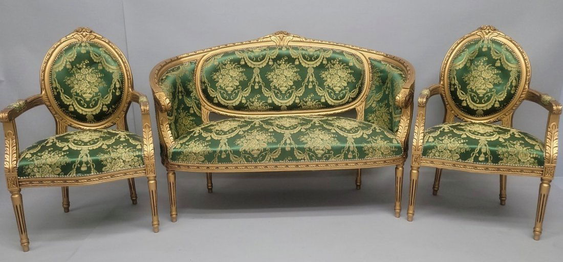Louis XVI Style Settee & Pair of Arm Chairs (1 of 3)