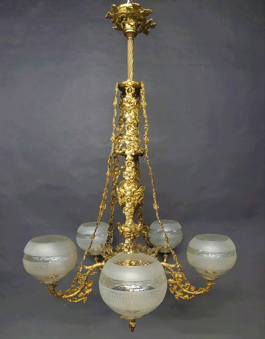 Circa 1850's Fox & Grapes 5 arm gasolier.  Cornelius and Co. (1 of 10)