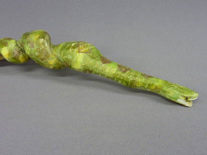 Wooden Folk Art Cane in form of a Snake Signed on ba: Wooden Folk Art Cane in form of a Snake Signed on back (Miller & Bryant dated 1991) from Nashville Collection - L 43"