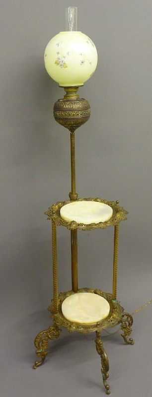 SIGNED BRADLEY & HUBBARD BRASS & ONYX ADJUSTING OR: SIGNED BRADLEY & HUBBARD BRASS & ONYX ADJUSTING ORGAN OIL LAMP W/OLDER GLOBE - H 54" - CIRCA 1890 - good conditon