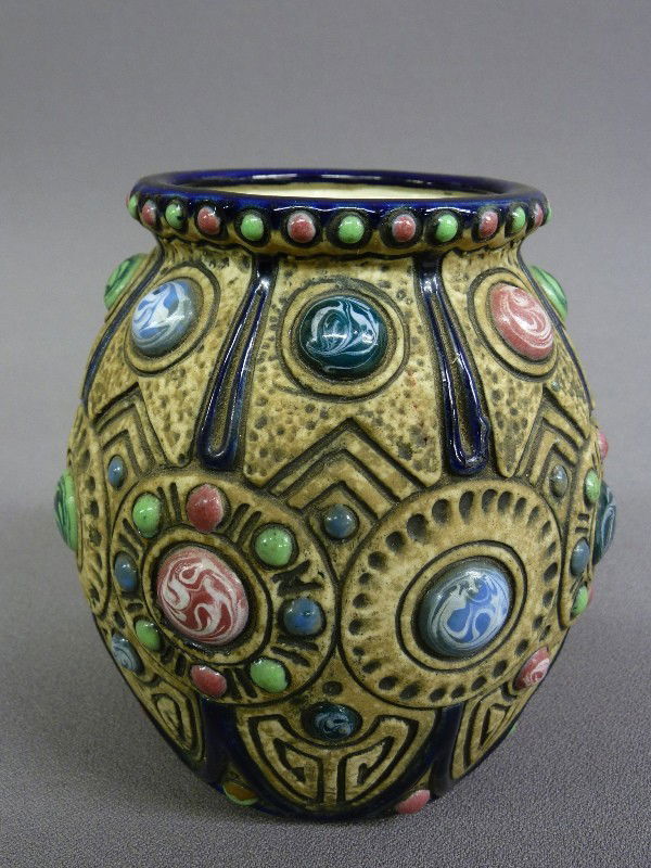 Good Signed (Amphora - Czecho-Slovakia) Turn-Tepli: Good Signed (Amphora - Czecho-Slovakia) Turn-Teplitz, Cabochon-Jeweled Art Pottery - Circa 1918-1939 - good mark on base-good condition
