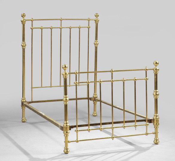 Circa 1900 Wonderful American Brass Bed with Canno: Circa 1900 Wonderful American Brass Bed with Cannon Ball Posts - h 65" w 48" inside 45" - good old polished finish